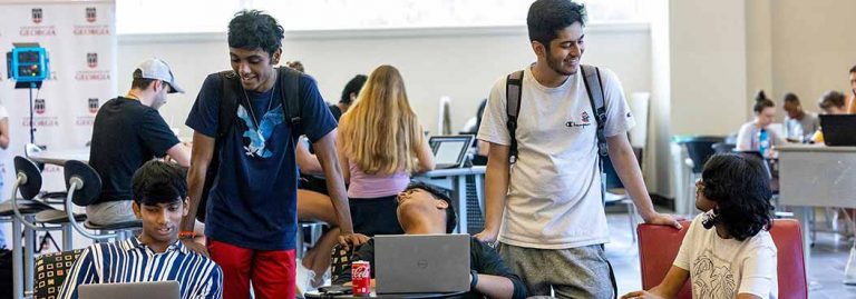 Students studying on campus.
