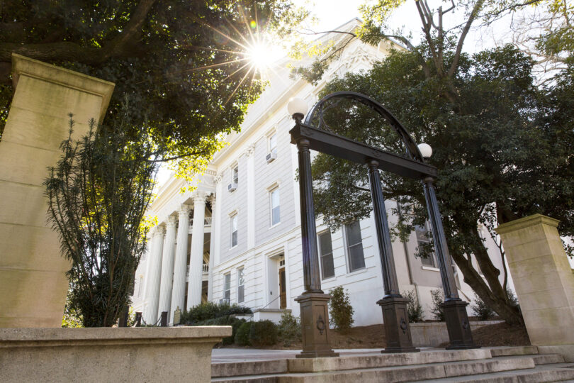 The Arch and Holmes-Hunter Academic Building.