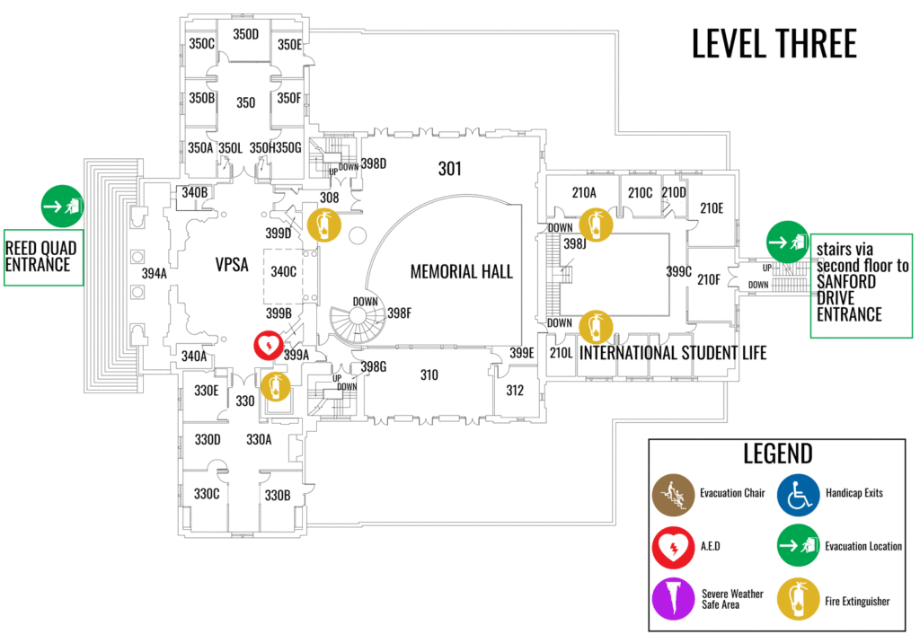 Third floor layout of Memorial Hall