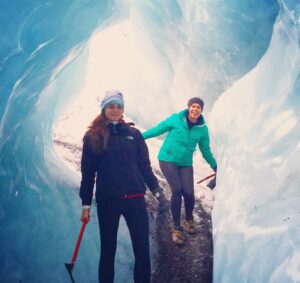 Nidhi Patel and a friend hiking a glacier in Iceland.
