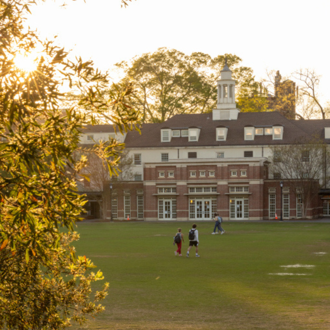 Students cross Myers Quad in the spring.