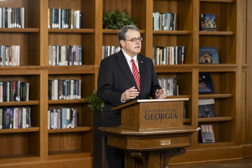 UGA President Jere W. Morehead delivers his 2025 State of the University Address. (Chamberlain Smith/UGA)