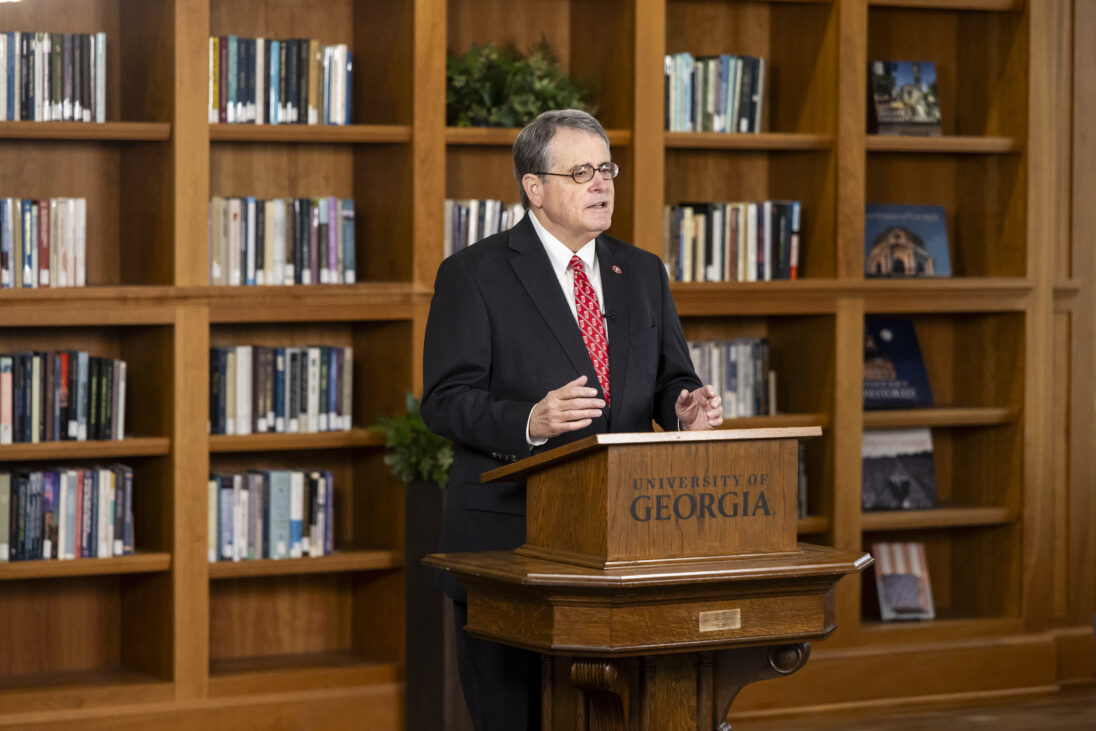 UGA President Jere W. Morehead delivers his 2025 State of the University Address. (Chamberlain Smith/UGA)